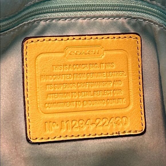 Coach Hallie Leather Colorblock Tote Bag Aqua Blue Lime Green J1294-22430 - Picture 6 of 12